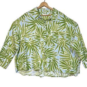 100% Linen Sigrid Olsen Womens Plus Size 3X Tropical Button Up Tunic Palm Resort